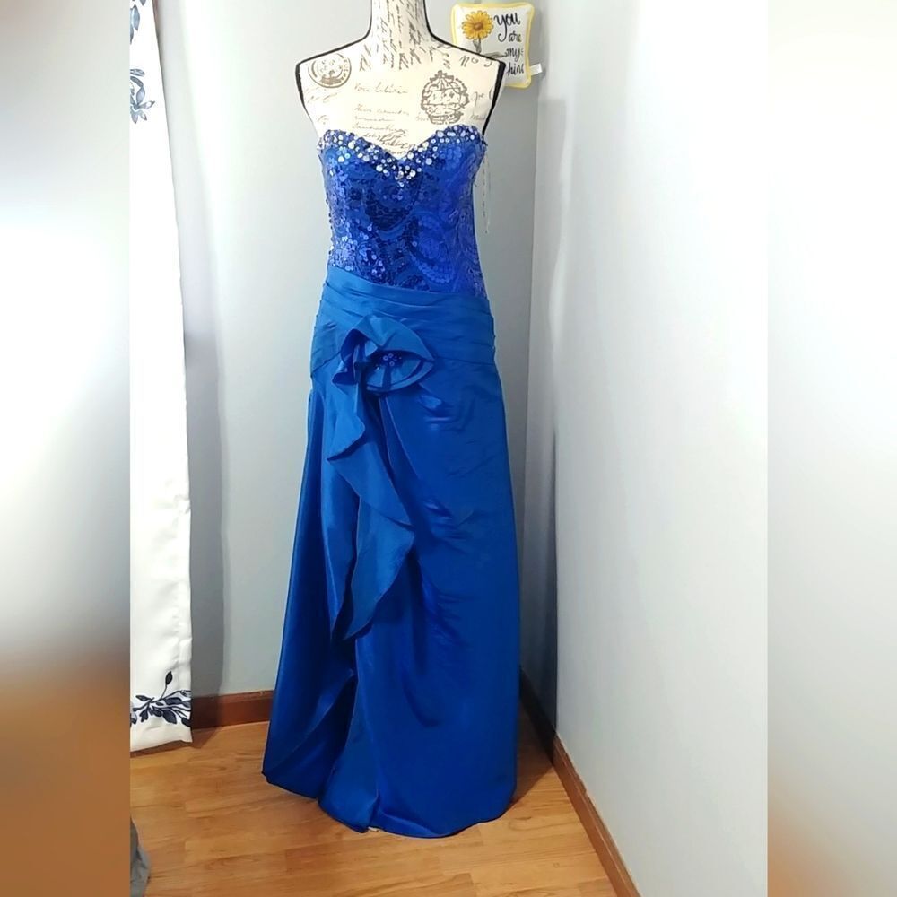 NWT LAFEE E147058 Cobalt Sweetheart Neckline Blue Strapless Prom Dress 4